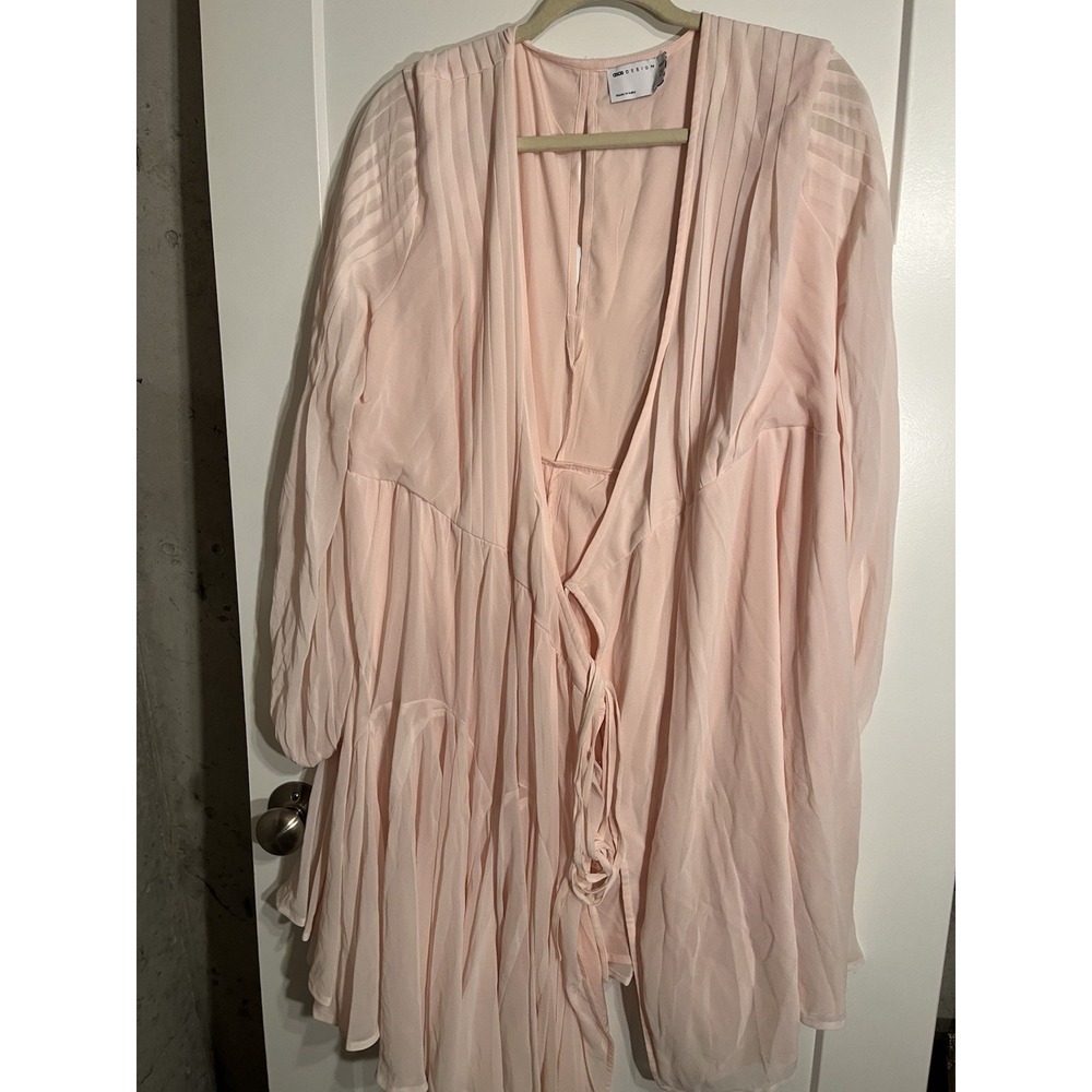 ASOS Design Maternity Blush Pink Wrap Midi Dress Pleated Long Sleeve US 14 NWT
